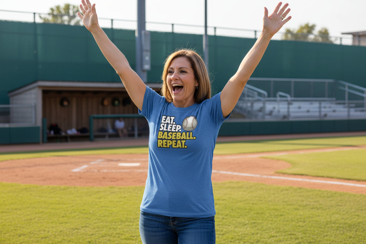Eat Sleep Baseball Repeat T-Shirt for Ladies- Athlete Lifestyle HTHR TRUE ROYAL - FRONT