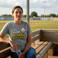 Eat Sleep Baseball Repeat T-Shirt for Ladies- Athlete Lifestyle ATHLETIC HEATHER - FRONT