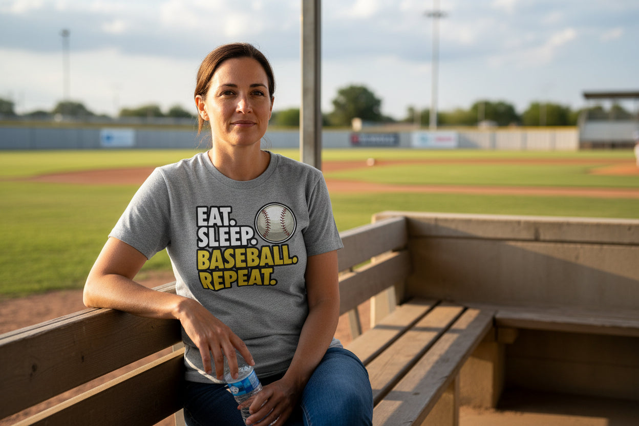 Eat Sleep Baseball Repeat T-Shirt for Ladies- Athlete Lifestyle ATHLETIC HEATHER - FRONT