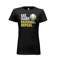 Eat Sleep Baseball Repeat T-Shirt for Ladies- Athlete Lifestyle SOLID BLK BLEND - FRONT