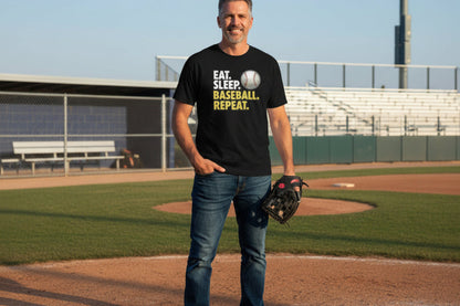 Eat Sleep Baseball Repeat T-Shirt for Men - Athlete Lifestyle BLACK - FRONT