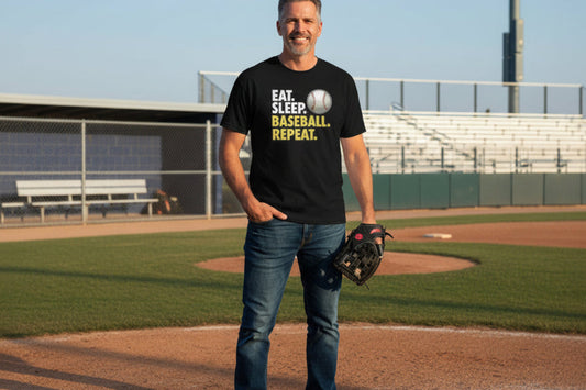 Eat Sleep Baseball Repeat T-Shirt for Men - Athlete Lifestyle BLACK - FRONT
