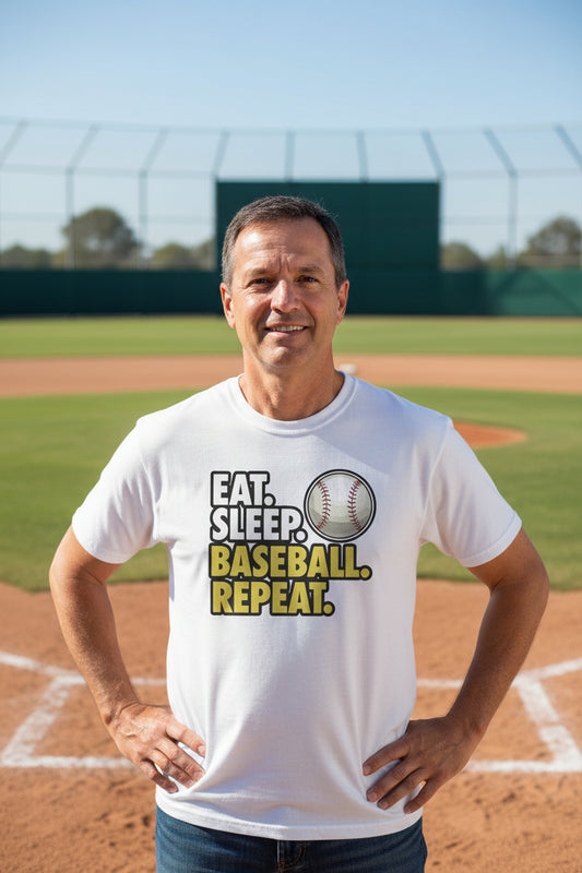 Eat Sleep Baseball Repeat T-Shirt for Men - Athlete Lifestyle White - FRONT