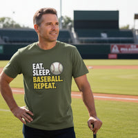 Eat Sleep Baseball Repeat T-Shirt for Men - Athlete Lifestyle MILITARY GREEN - FRONT