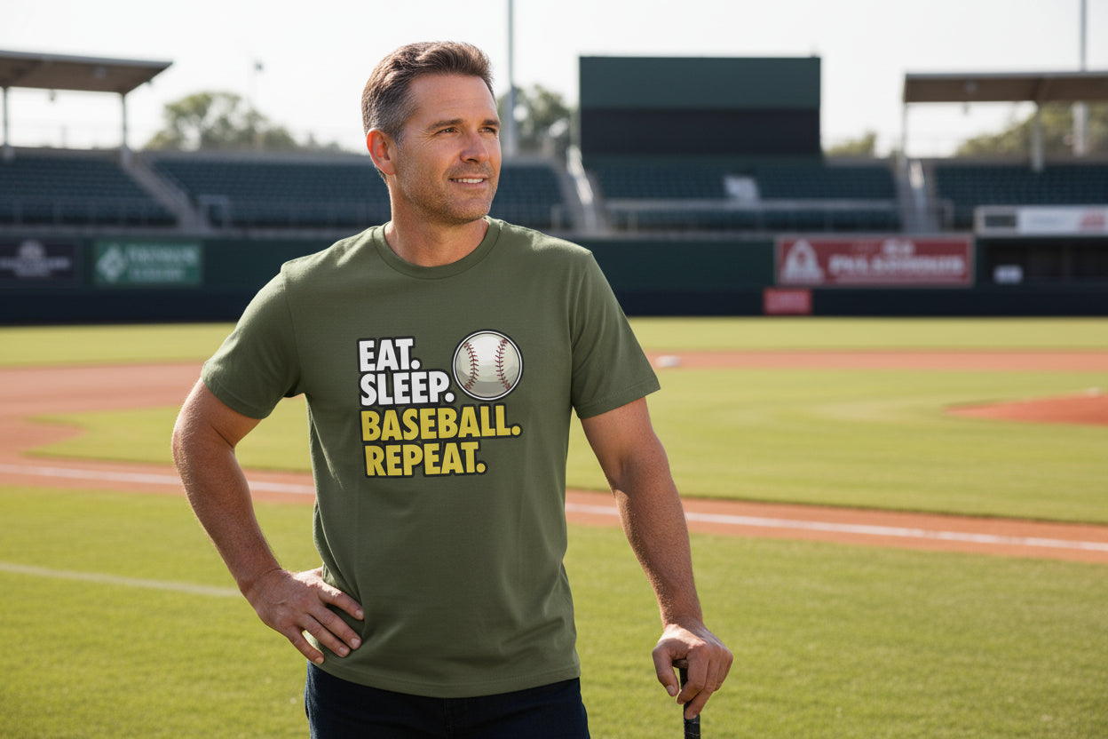 Eat Sleep Baseball Repeat T-Shirt for Men - Athlete Lifestyle MILITARY GREEN - FRONT