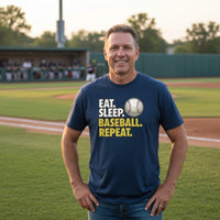 Eat Sleep Baseball Repeat T-Shirt for Men - Athlete Lifestyle MIDNIGHT NAVY - FRONT