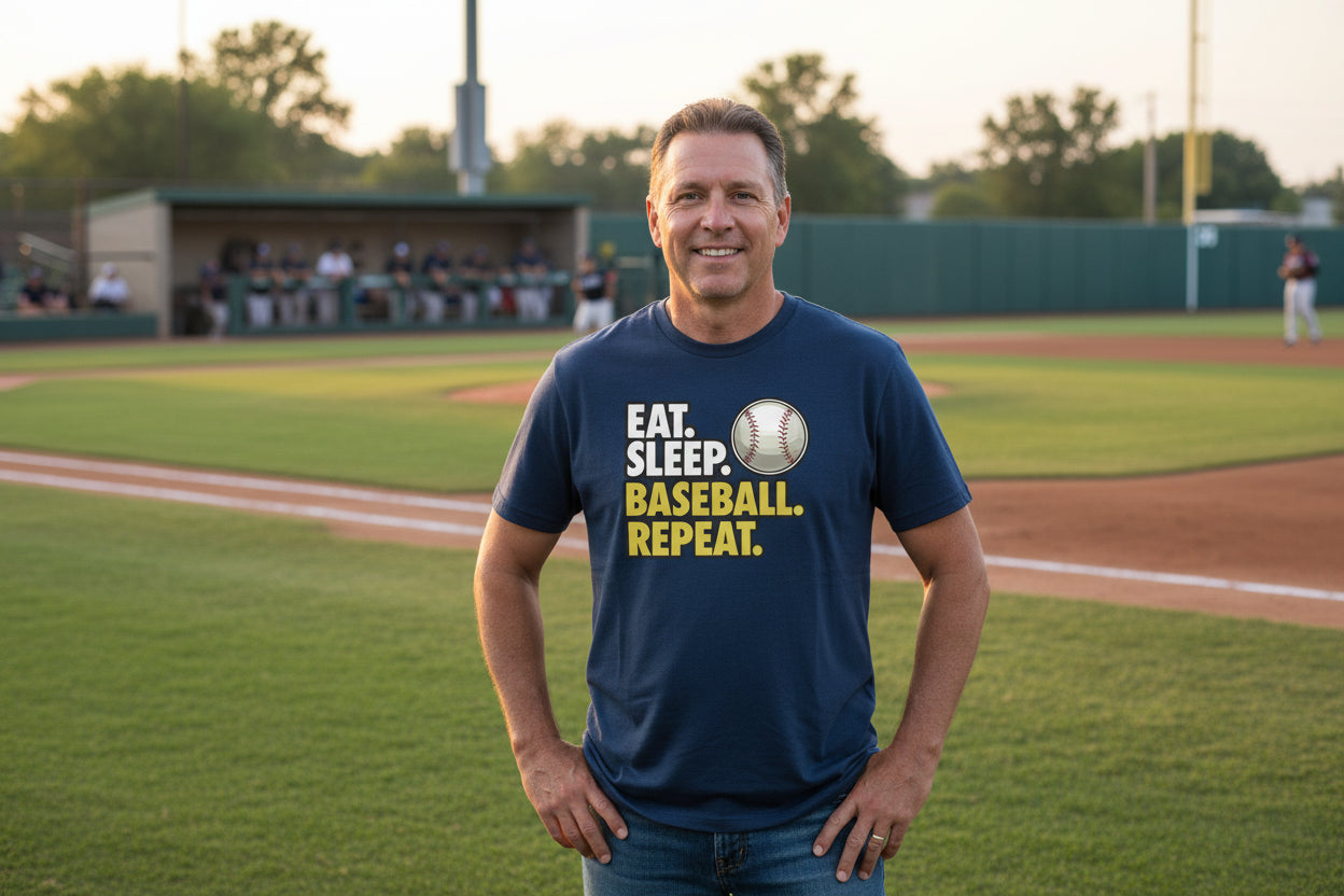 Eat Sleep Baseball Repeat T-Shirt for Men - Athlete Lifestyle MIDNIGHT NAVY - FRONT
