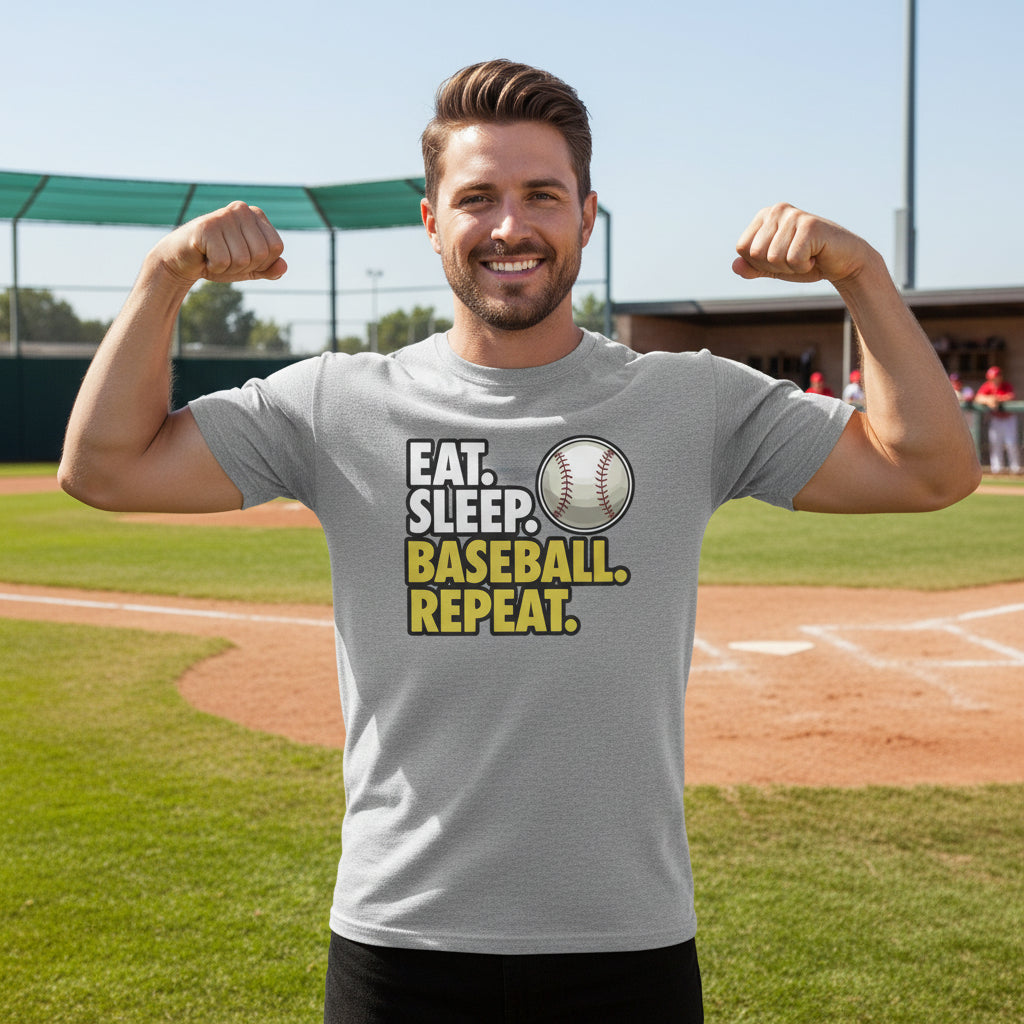 Eat Sleep Baseball Repeat T-Shirt for Men - Athlete Lifestyle HEATHER GRAY - FRONT