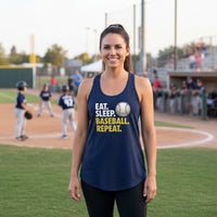 Eat Sleep Baseball Repeat Tank Top for Ladies- Athlete Lifestyle Midnight Navy - FRONT