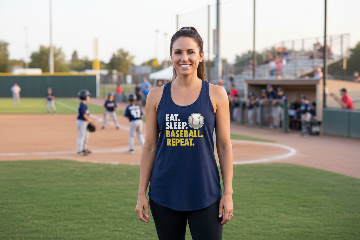 Eat Sleep Baseball Repeat Tank Top for Ladies- Athlete Lifestyle Midnight Navy - FRONT