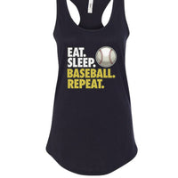 Eat Sleep Baseball Repeat Tank Top for Ladies- Athlete Lifestyle Black - FRONT