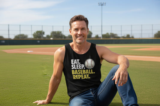 Eat Sleep Baseball Repeat Tank Top for Men - Athlete Lifestyle BLACK - FRONT