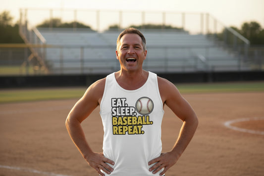 Eat Sleep Baseball Repeat Tank Top for Men - Athlete Lifestyle WHITE - FRONT