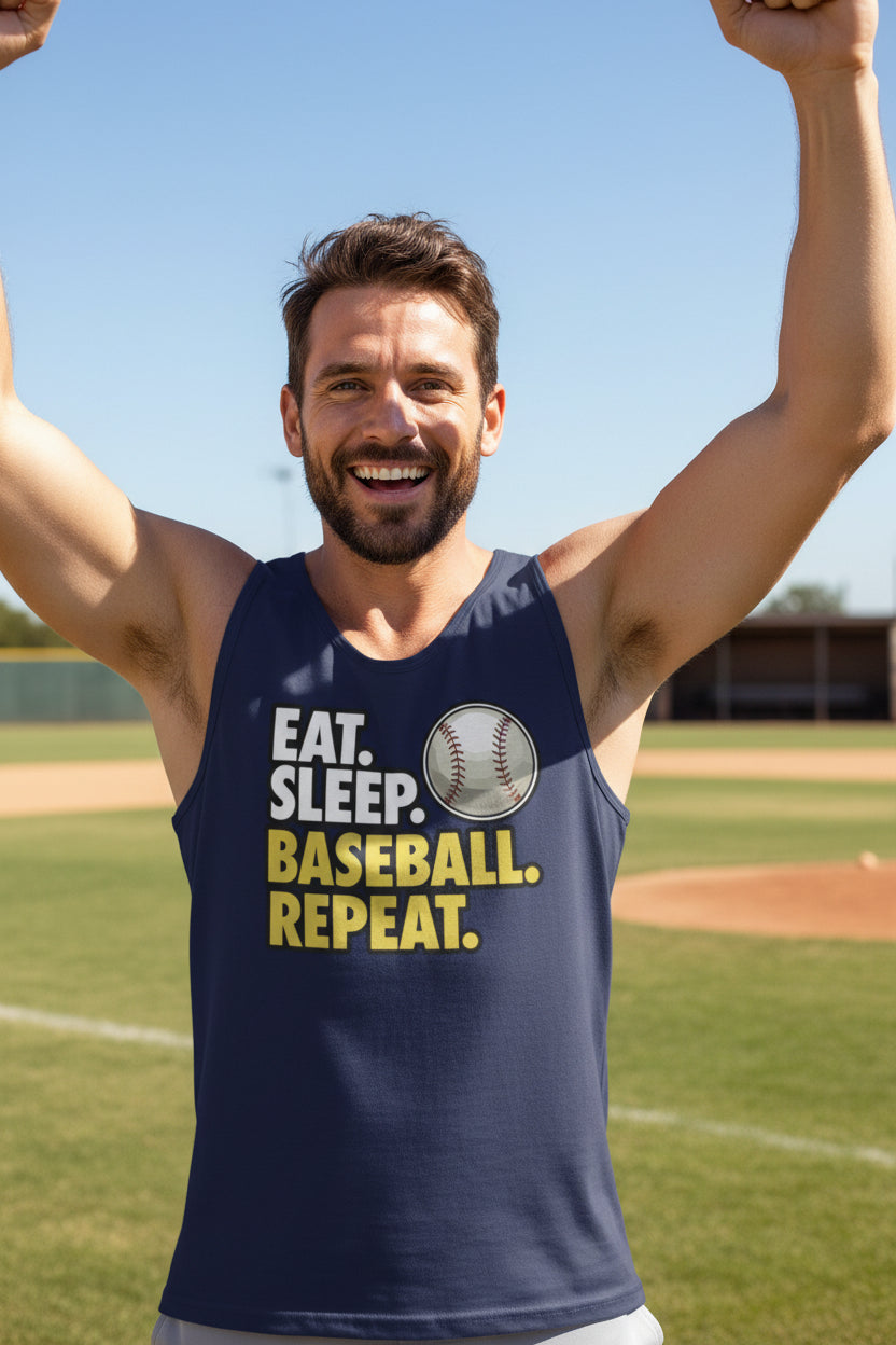 Eat Sleep Baseball Repeat Tank Top for Men - Athlete Lifestyle NAVY - FRONT