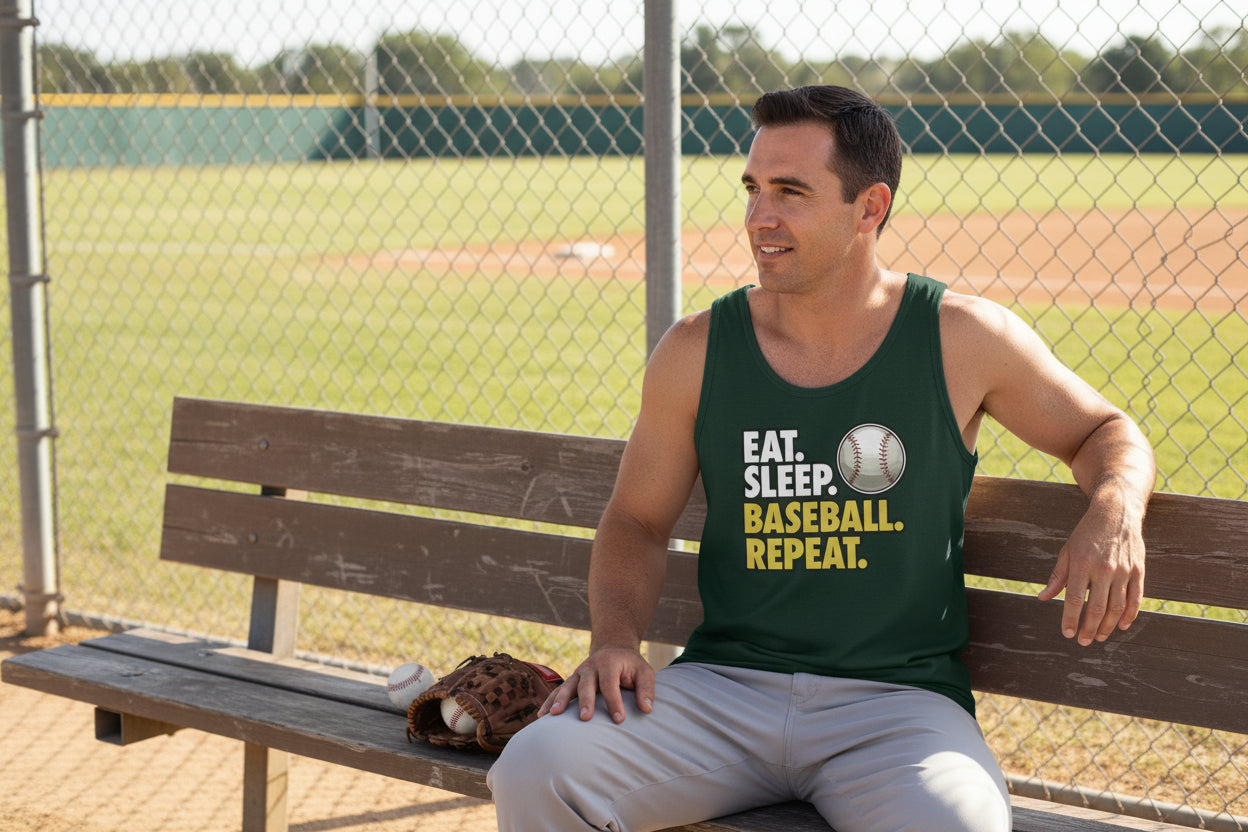 Eat Sleep Baseball Repeat Tank Top for Men - Athlete Lifestyle Forest - FRONT