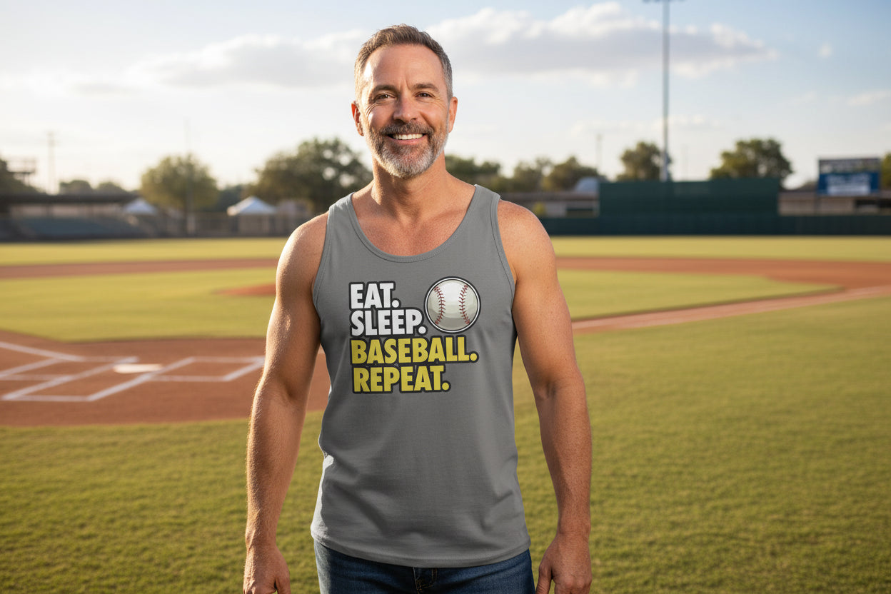 Eat Sleep Baseball Repeat Tank Top for Men - Athlete Lifestyle DARK GREY - FRONT