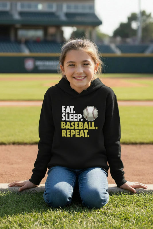 Eat Sleep Baseball Repeat Youth Funny Sports Motivation Hoodie for Kids Athletes 