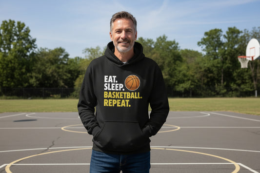 Eat Sleep Basketball Repeat - Athlete Lifestyle Mens Hoodie BLACK - FRONT
