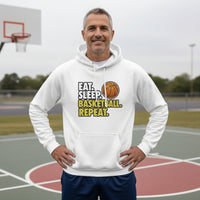 Eat Sleep Basketball Repeat - Athlete Lifestyle Mens Hoodie WHITE - FRONT
