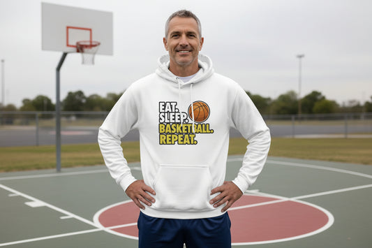 Eat Sleep Basketball Repeat - Athlete Lifestyle Mens Hoodie WHITE - FRONT