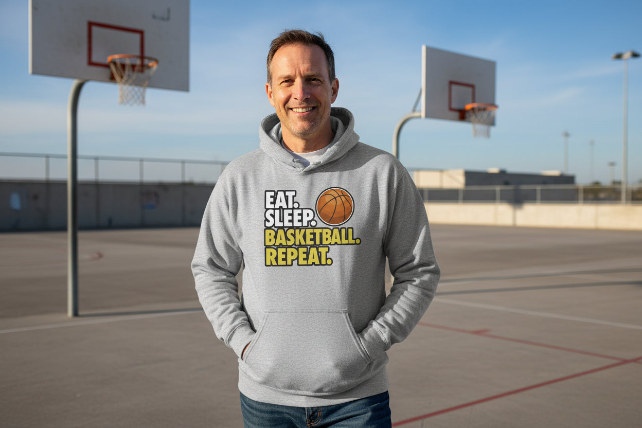 Eat Sleep Basketball Repeat - Athlete Lifestyle Mens Hoodie SPORT GREY - FRONT