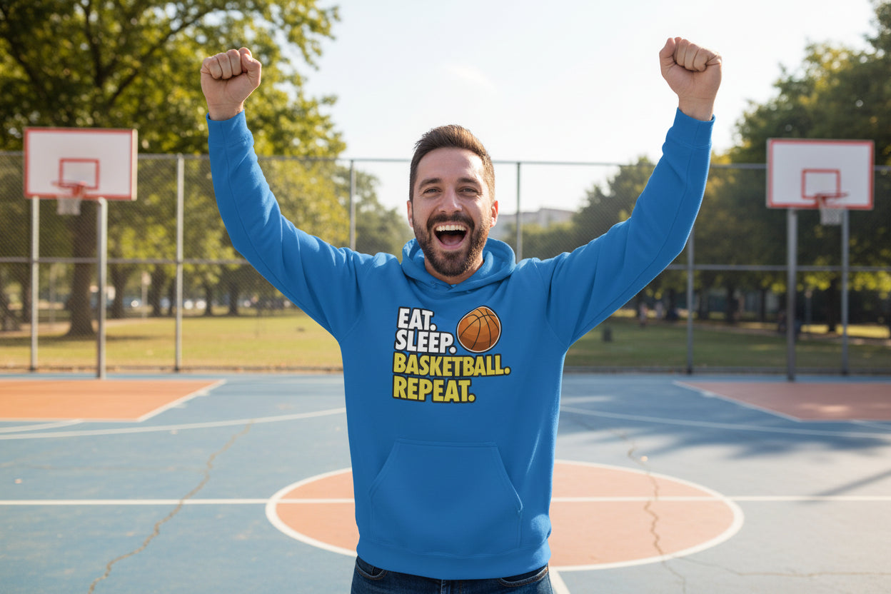 Eat Sleep Basketball Repeat - Athlete Lifestyle Mens Hoodie Royal - FRONT