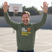Eat Sleep Basketball Repeat - Athlete Lifestyle Mens Hoodie MILITARY GREEN - FRONT