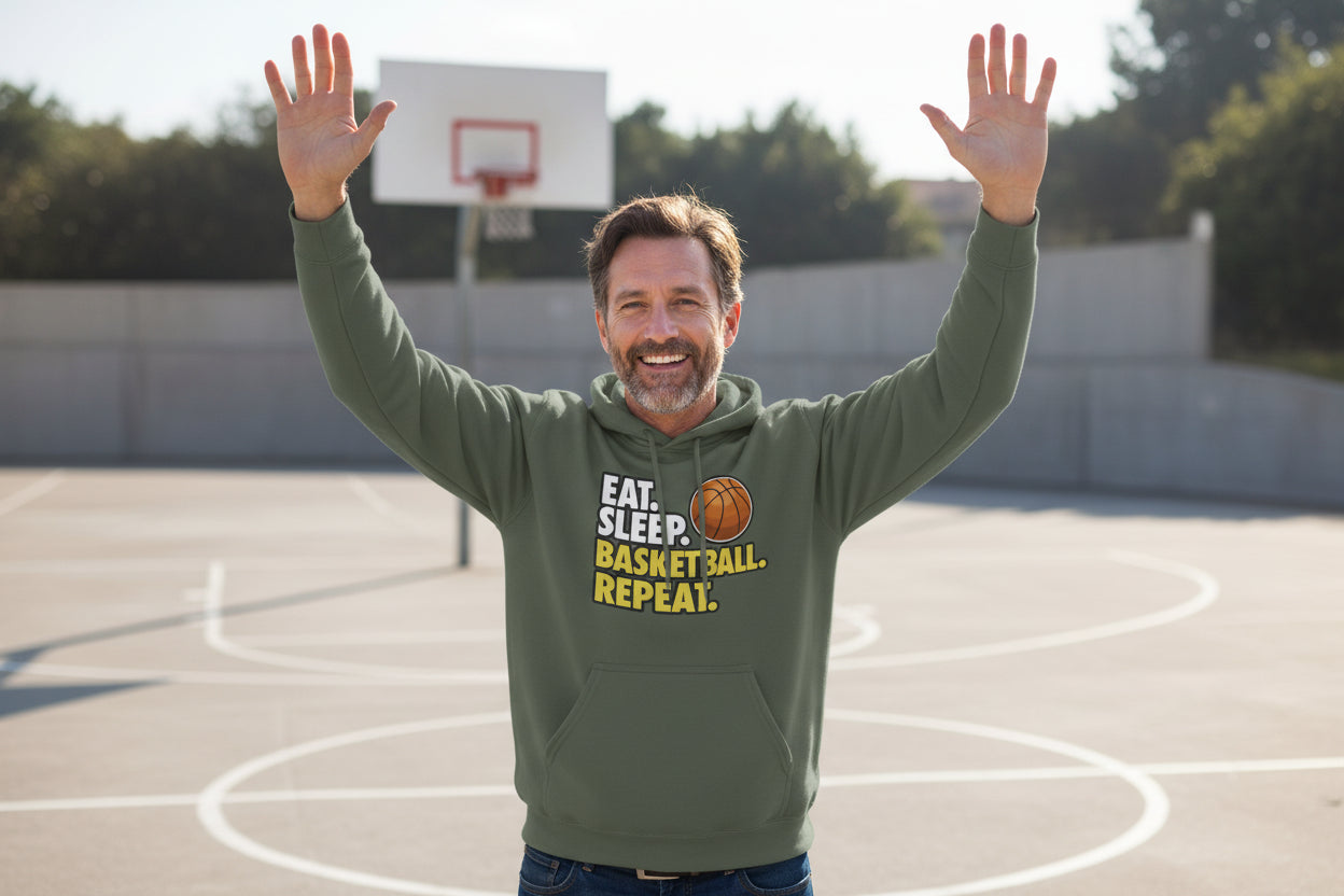 Eat Sleep Basketball Repeat - Athlete Lifestyle Mens Hoodie MILITARY GREEN - FRONT
