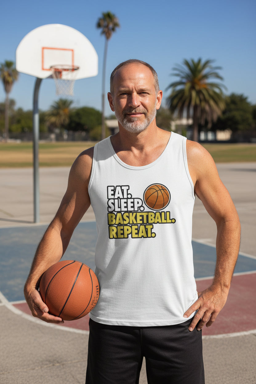 Eat Sleep Basketball Repeat - Athlete Lifestyle Mens Tank Top WHITE - FRONT