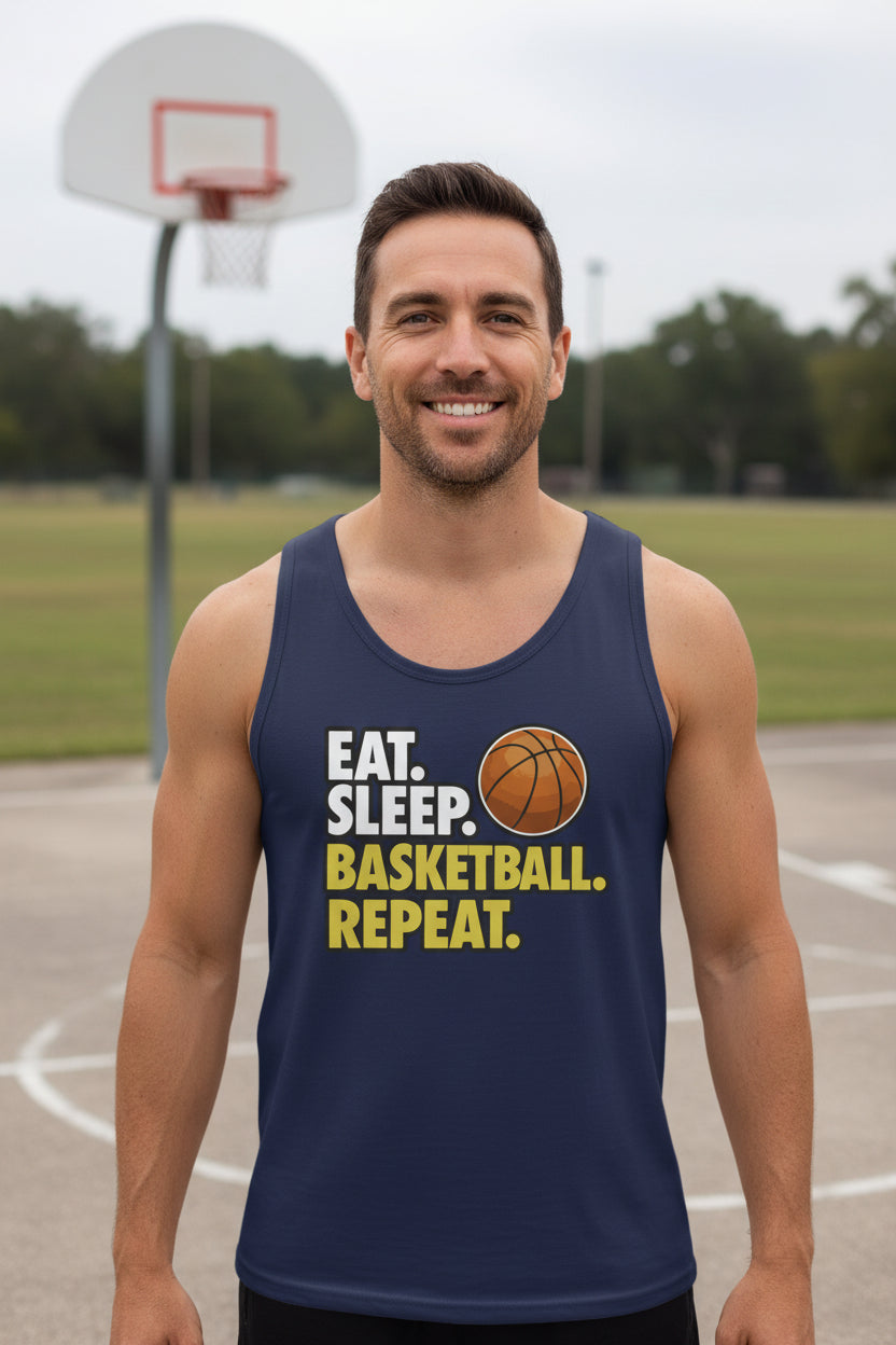 Eat Sleep Basketball Repeat - Athlete Lifestyle Mens Tank Top NAVY - FRONT