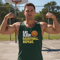 Eat Sleep Basketball Repeat - Athlete Lifestyle Mens Tank Top Forest - FRONT