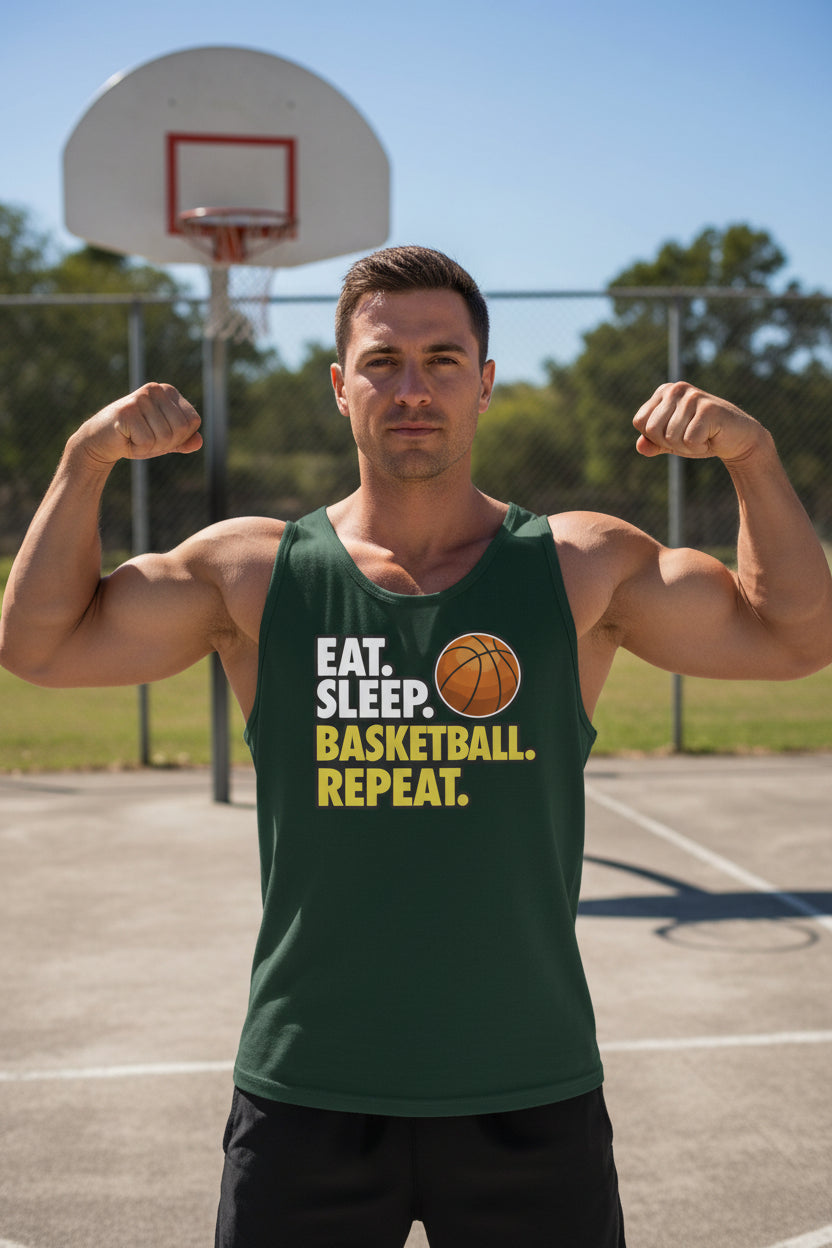 Eat Sleep Basketball Repeat - Athlete Lifestyle Mens Tank Top Forest - FRONT