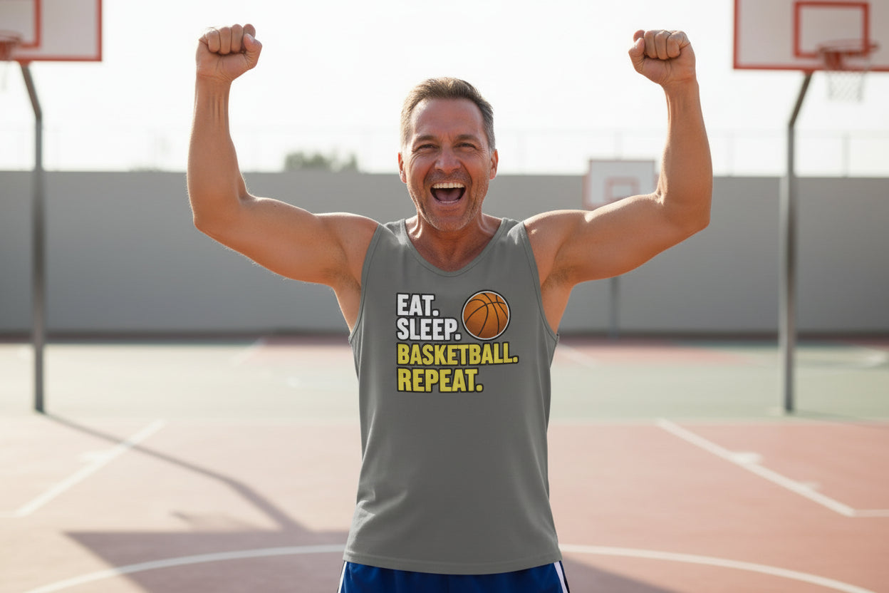 Eat Sleep Basketball Repeat - Athlete Lifestyle Mens Tank Top DARK GREY - FRONT