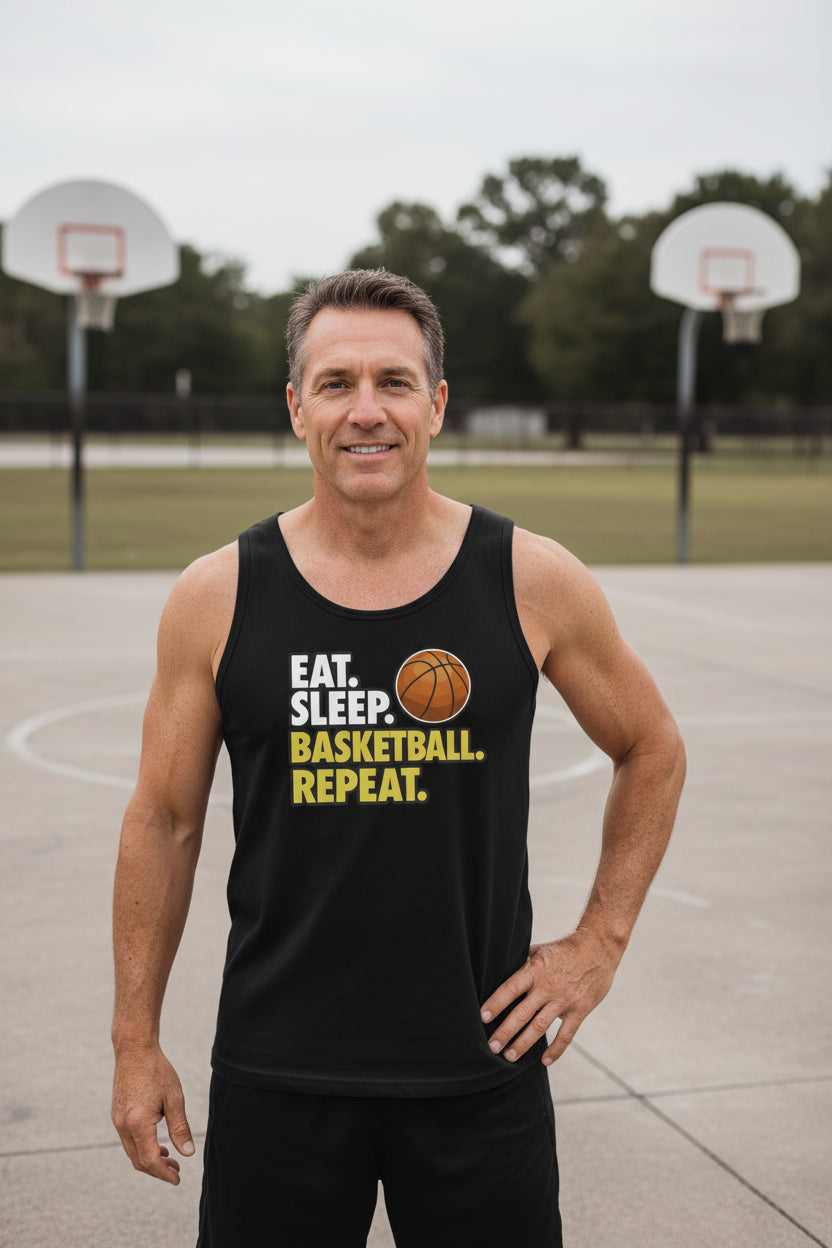 Eat Sleep Basketball Repeat - Athlete Lifestyle Mens Tank Top BLACK - FRONT