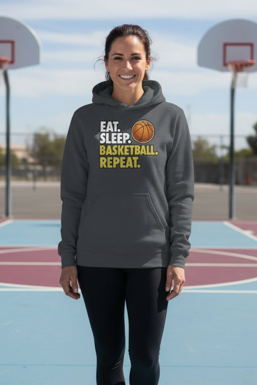 Eat Sleep Basketball Repeat - Athlete Lifestyle Women Hoodie DARK HEATHER - FRONT
