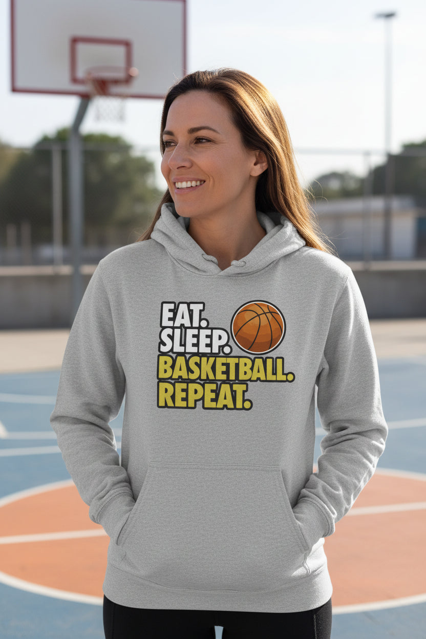 Eat Sleep Basketball Repeat - Athlete Lifestyle Women Hoodie SPORT GREY - FRONT
