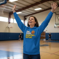 Eat Sleep Basketball Repeat - Athlete Lifestyle Women Hoodie Royal - FRONT