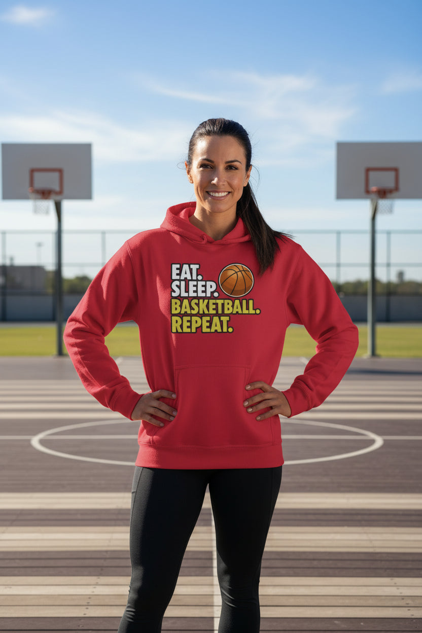 Eat Sleep Basketball Repeat - Athlete Lifestyle Women Hoodie RED - FRONT