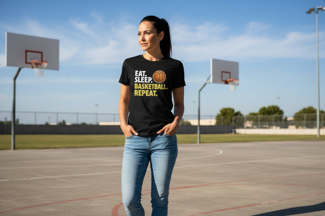 Eat Sleep Basketball Repeat - Athlete Lifestyle Women T-Shirt SOLID BLK BLEND - FRONT