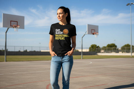Eat Sleep Basketball Repeat - Athlete Lifestyle Women T-Shirt SOLID BLK BLEND - FRONT