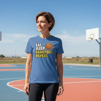 Eat Sleep Basketball Repeat - Athlete Lifestyle Women T-Shirt HTHR TRUE ROYAL - FRONT