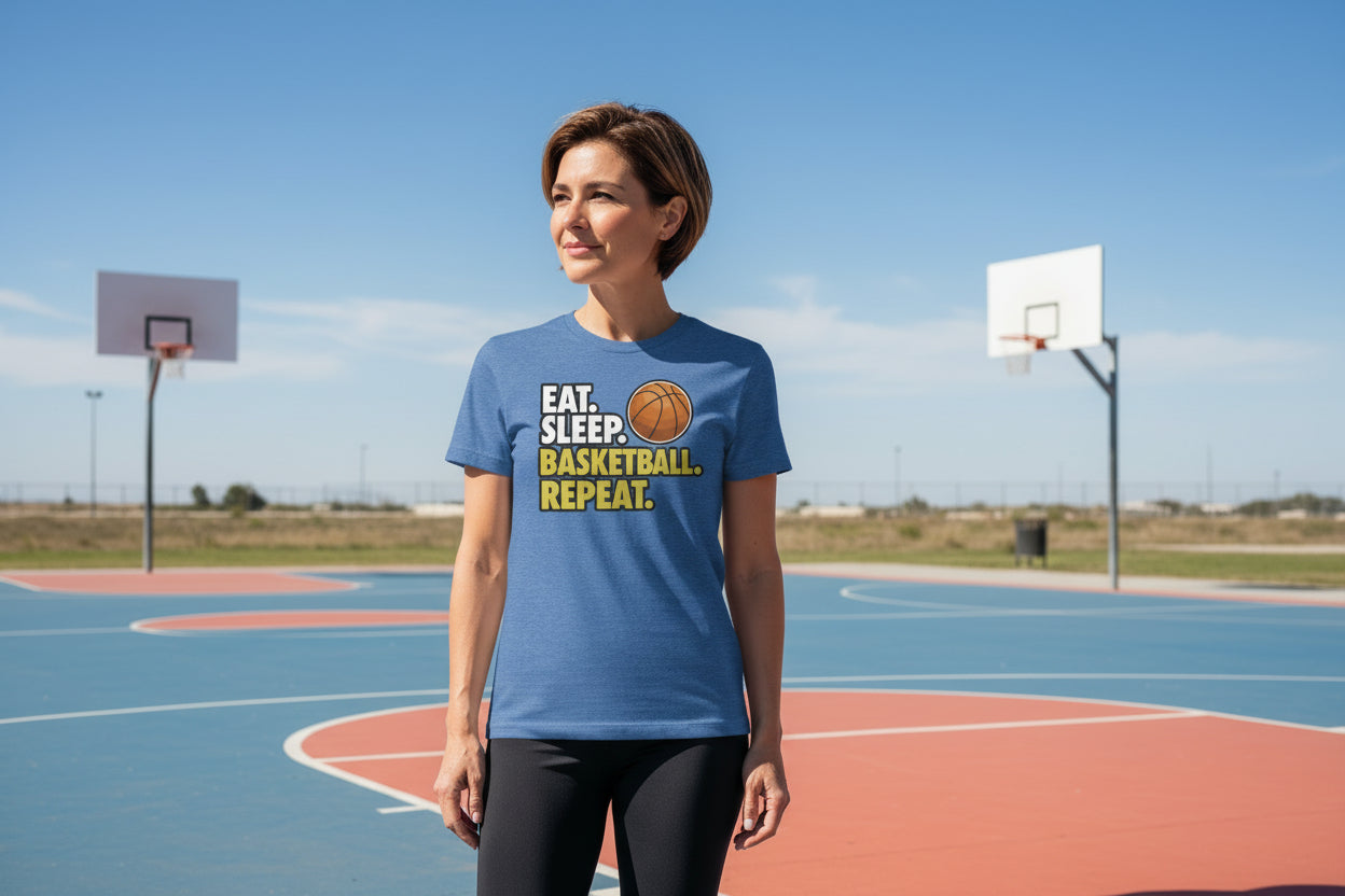 Eat Sleep Basketball Repeat - Athlete Lifestyle Women T-Shirt HTHR TRUE ROYAL - FRONT