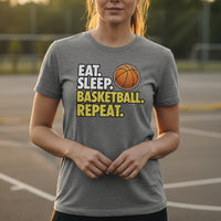 Eat Sleep Basketball Repeat - Athlete Lifestyle Women T-Shirt DEEP HEATHER - FRONT