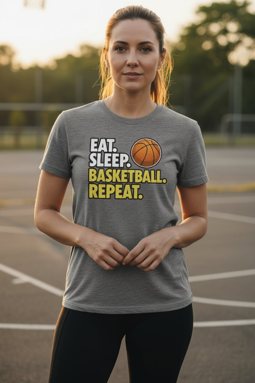 Eat Sleep Basketball Repeat - Athlete Lifestyle Women T-Shirt DEEP HEATHER - FRONT