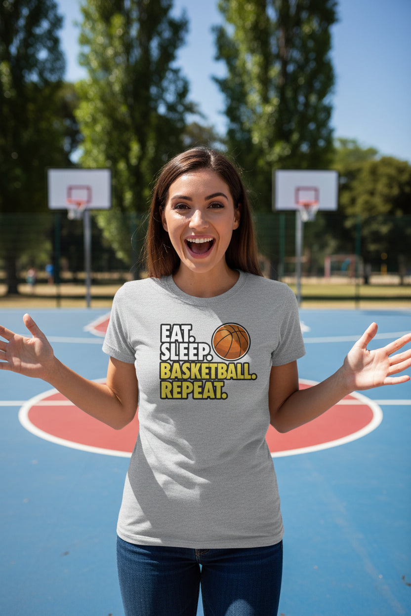Eat Sleep Basketball Repeat - Athlete Lifestyle Women T-Shirt ATHLETIC HEATHER - FRONT