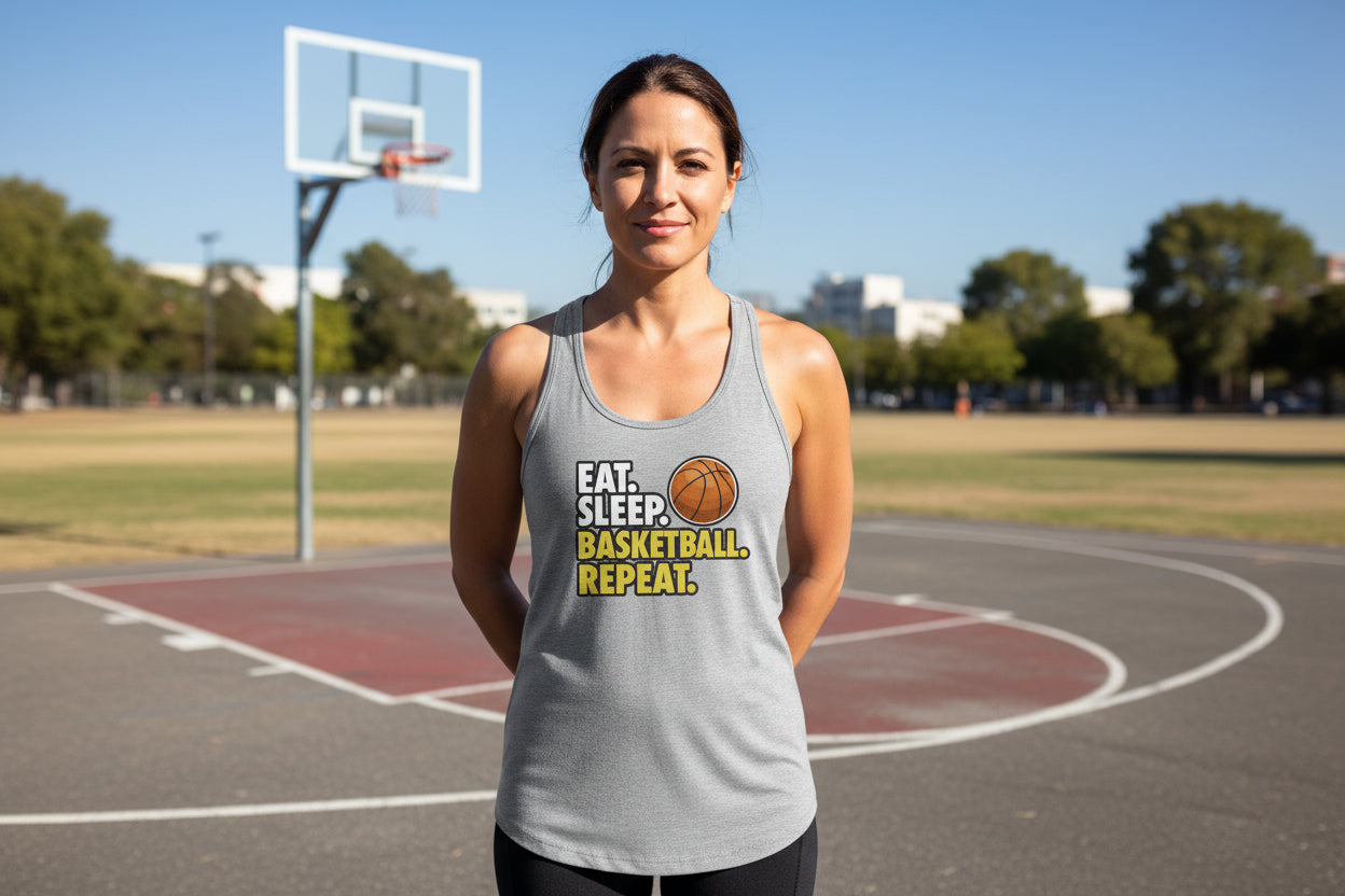Eat Sleep Basketball Repeat - Athlete Lifestyle Women Tank Top Heather Gray - FRONT