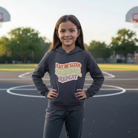 Eat Sleep Basketball Repeat Cute Ball Icon Sports Fan Style Hoodie for Girls True Navy - FRONT