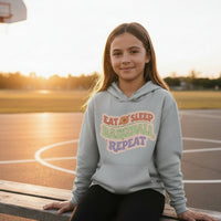 Eat Sleep Basketball Repeat Cute Ball Icon Sports Fan Style Hoodie for Girls SILVER- FRONT