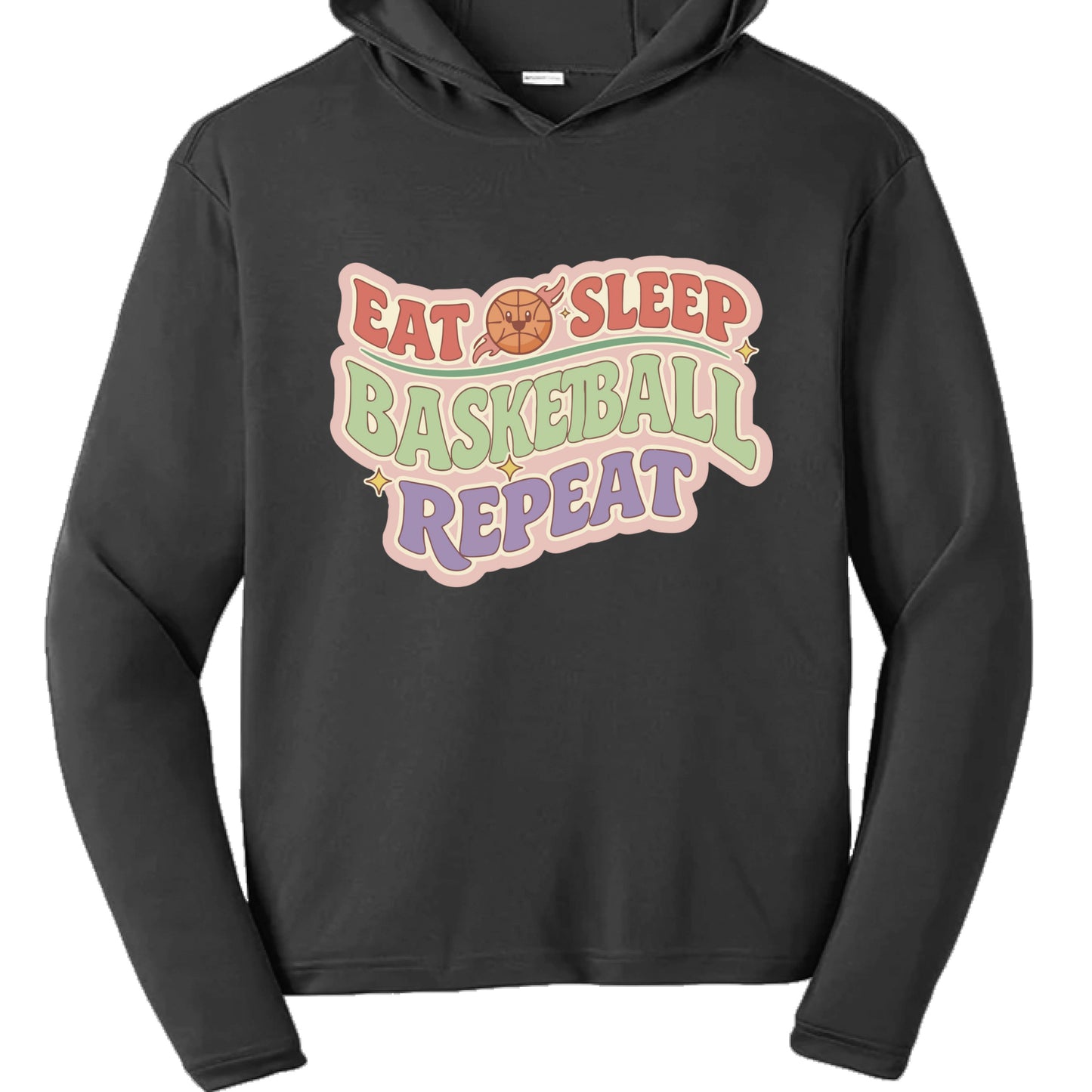 Eat Sleep Basketball Repeat Cute Ball Icon Sports Fan Style Hoodie for Girls Black - FRONT