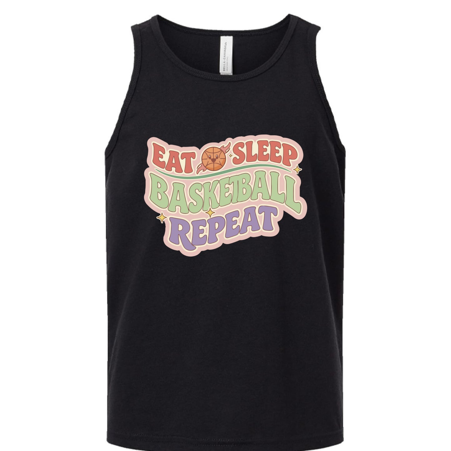 Eat Sleep Basketball Repeat Cute Ball Icon Sports Fan Style Tank Top for Girls Solid Black Triblend - FRONT